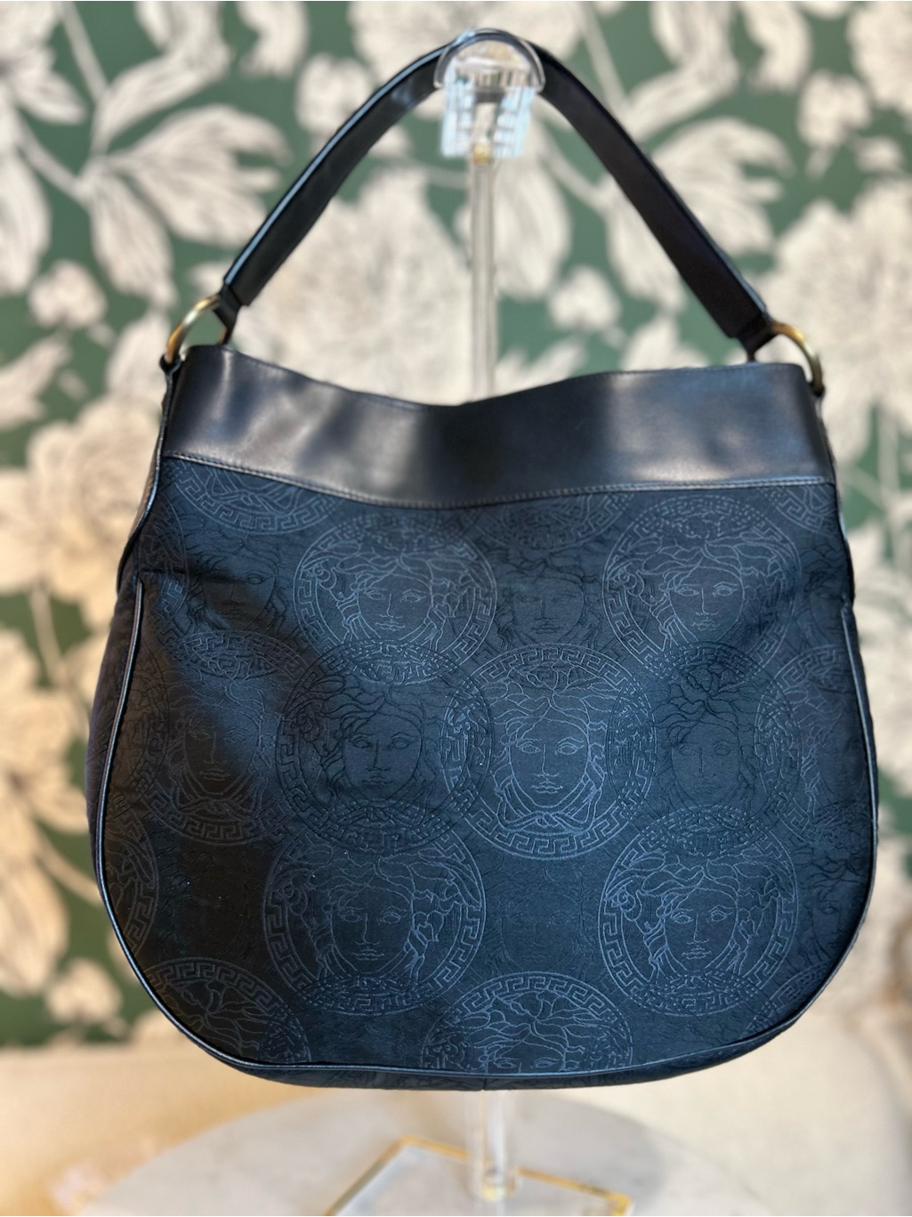 Versace Black Medusa Jacquard Shoulder Bag Euc